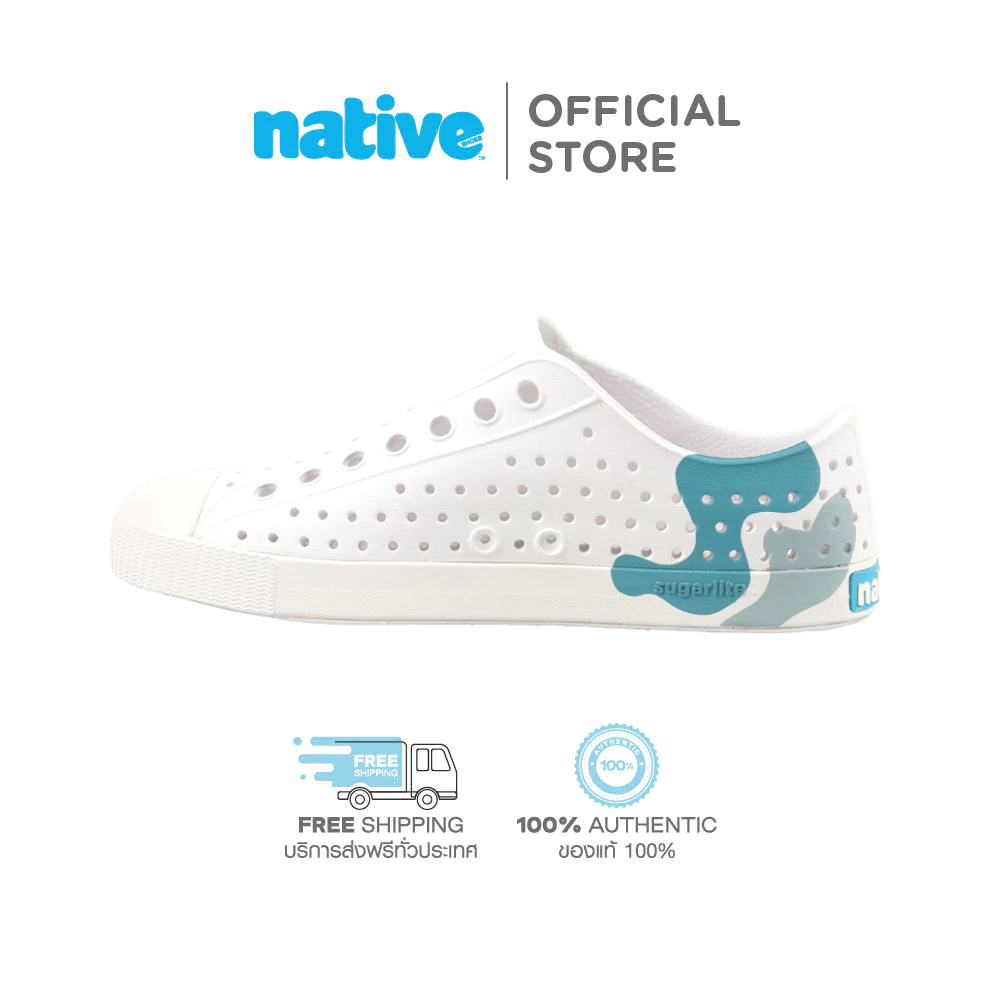 Native รองเท้ากันน้ำผู้ใหญ่ EVA รุ่น Jefferson Wanderfoam Block Shell White/ Shell White/ Blue Squiggle Block