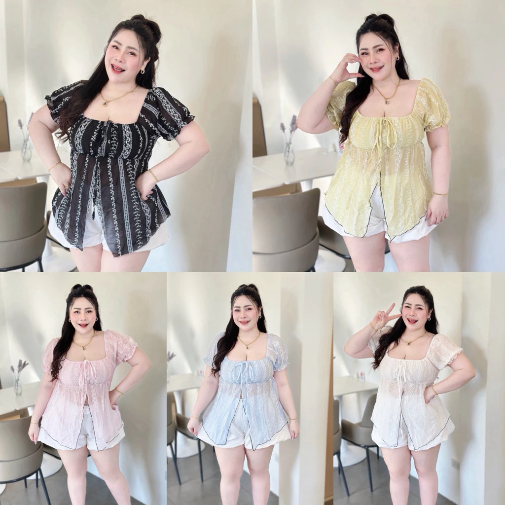 เสื้อสาวอวบ อก38-46 แขนตุ๊กตา ผ้าโรซี่ใส่สบาย เบาบาง A68