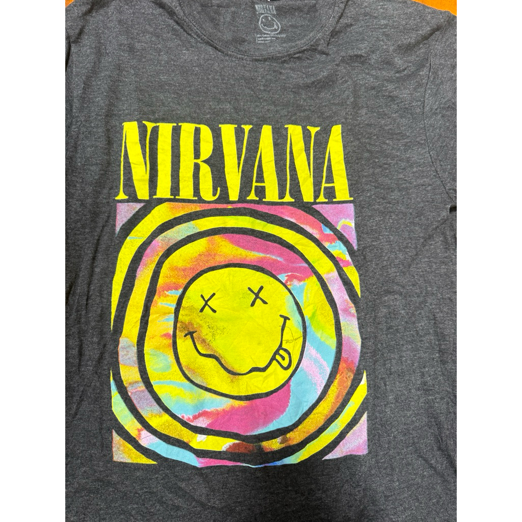 เสื้อวินเทจลาย Nirvana Rainbow Smiley Face Official T Shirt Size Medium Dark Gray