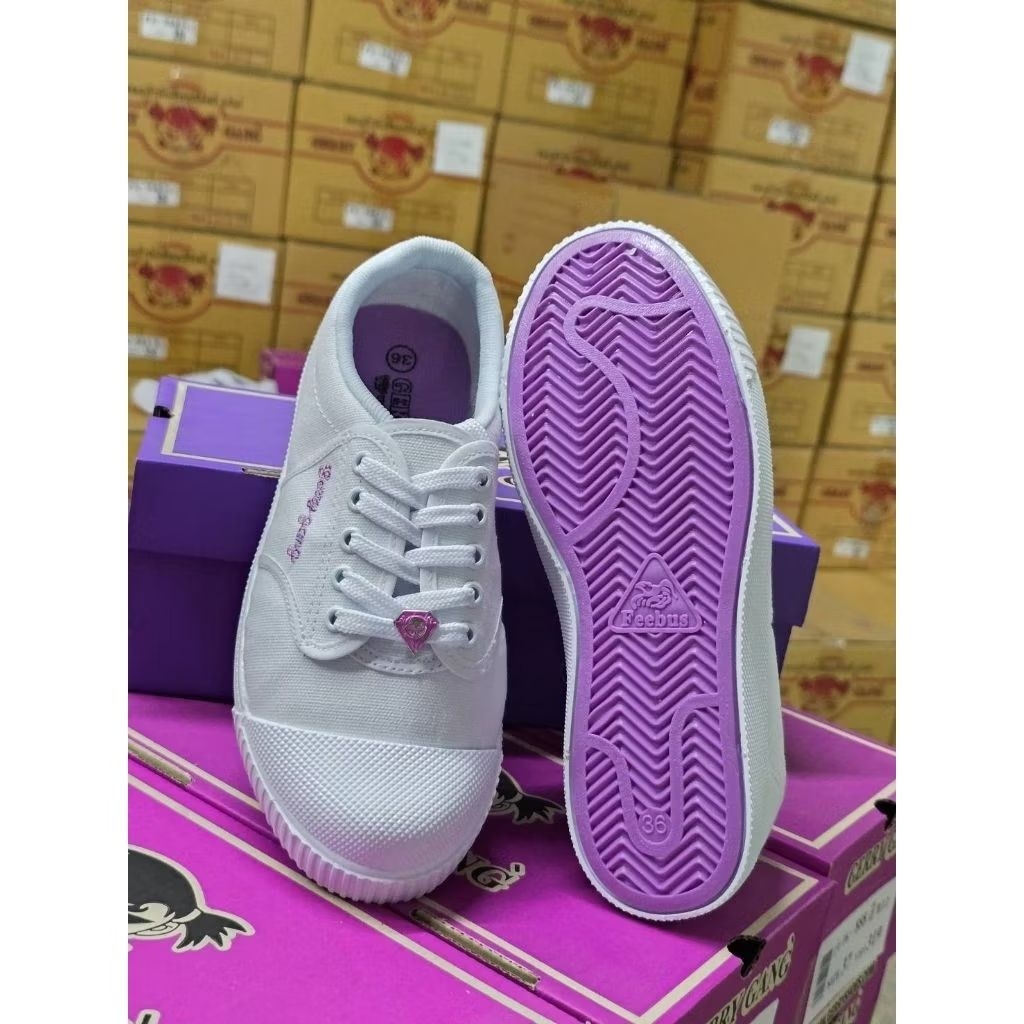 Gerry Gang รองเท้าผ้าใบสีขาว พื้นม่วง PK888-VL พื้นชมพู PK888 31-41 พร้อมส่ง