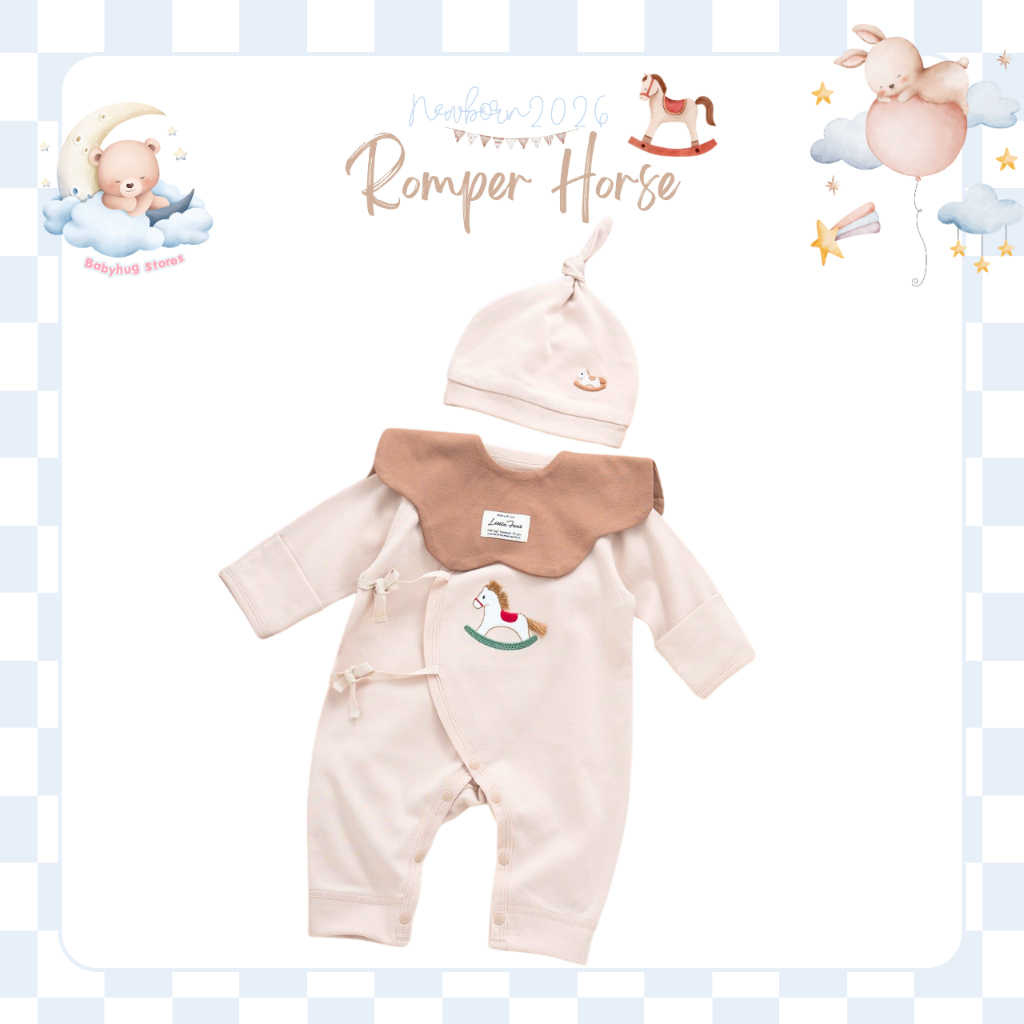 Babyhug Stores เซ็ตเตรียมคลอดเด็กแรกเกิด3ชิ้น พร้อมหมวกและผ้ากันเปื้อน รอมเปอร์ บอดี้สูท เด็กแรกเกิด