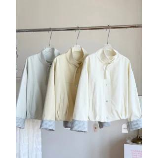 -𝐂𝐡𝐢𝐯𝐚- DEWY JACKET | เสื้อแจ็คเก็ตโทนสีพาสเทล แขนพับลายตาราง