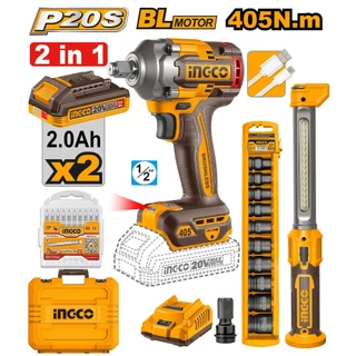 INGCO บล็อกกระแทกไร้สาย 20V มอเตอร์ไร้แปรงถ่าน แรงบิด 405 N.m รุ่น CIWLI20451/ครบชุด COSLI23056