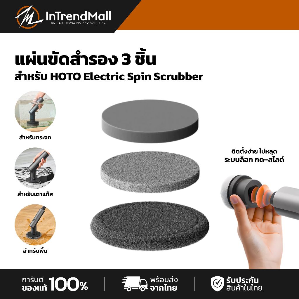 HOTO Replacement Pads แผ่นขัดสำรอง 3 ชิ้น สำหรับ HOTO Electric Spin Scrubber