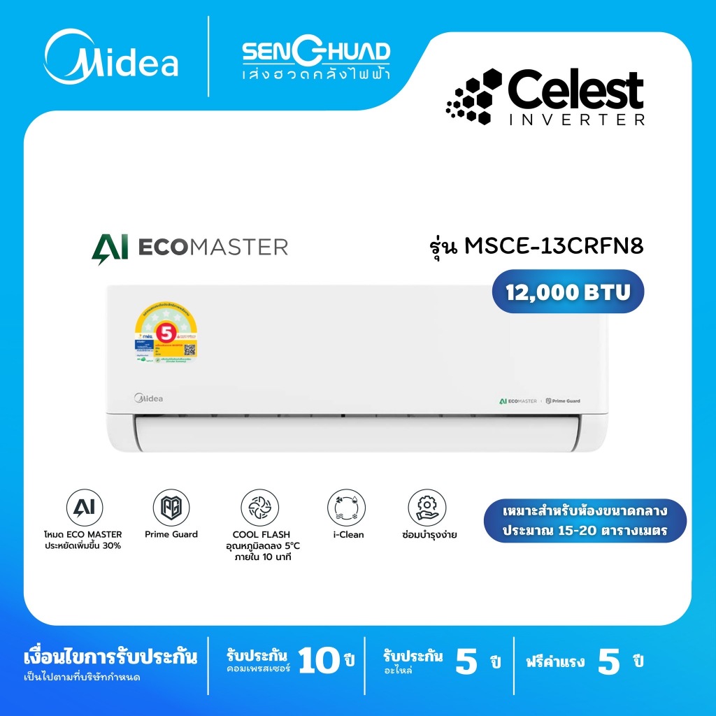 แอร์ MIDEA เครื่องปรับอากาศ CELEST SERIES รุ่น MSCE-13CRFN8 ระบบ Inverter ขนาด 12,000 BTU (ราคาเฉพาะ