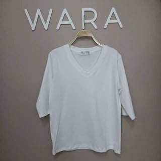 [ U46 ] WARA เสื้อคอวีแขนศอก ผ้านุ่ม ใส่สบาย COTTON SPANDEX ไม่ต้องรีด