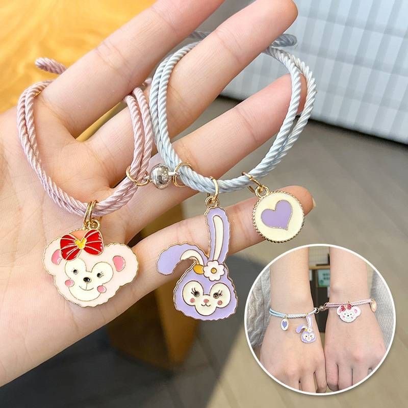 แพ็ค 1คู่ สร้อยข้อมือเชือกถัก สร้อยข้อมือคู่รัก การ์ตูน แม่เหล็กดึงดูด พร้อมส่ง