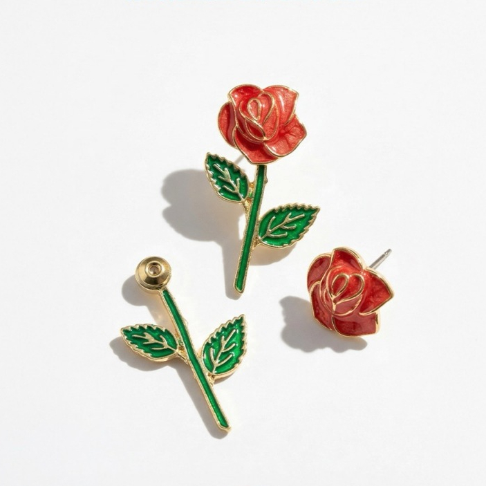 🌹 Nice Accident รุ่น ‘Ophelia’ | ต่างหูดอกกุหลาบแดงหน้าหลัง 3 มิติ (3D Red Rose Front-Back Ear Jacket)