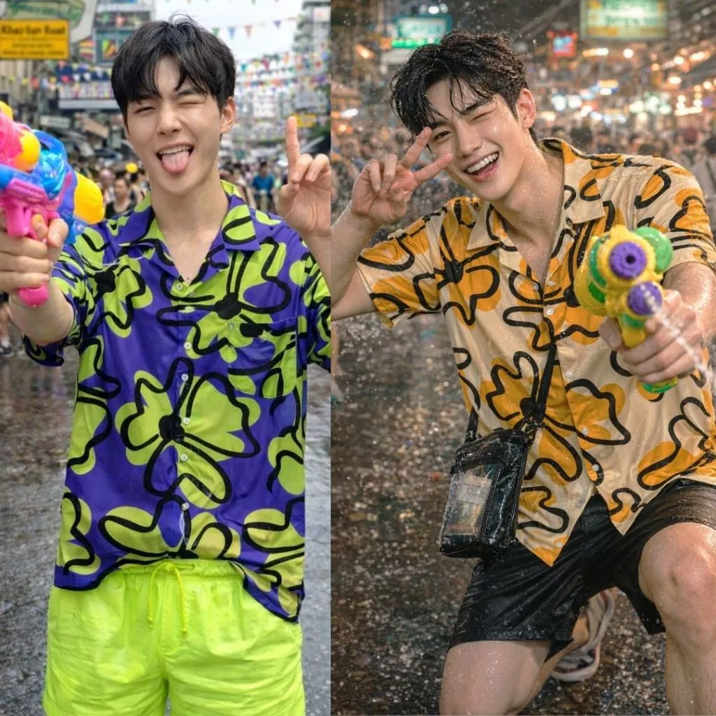 WOLF Hawaii Shirt เสื้อเชิ้ตแขนสั้น ลายดอกสีน้ำ H247