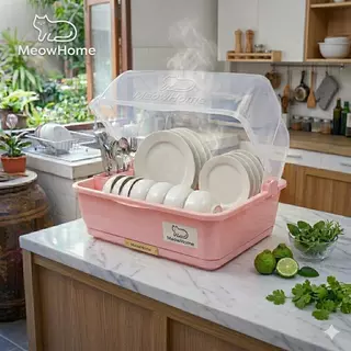 MeowHome ที่ควมจาน/แก้วนำ้ ฝาปิด กันฝุ่น! กันแมลง! + ถาดรองดึงหน้า Kitchen Organizer ควมจาน+แก้วน้ำ ฝาปิดกันฝุ่นแมลง