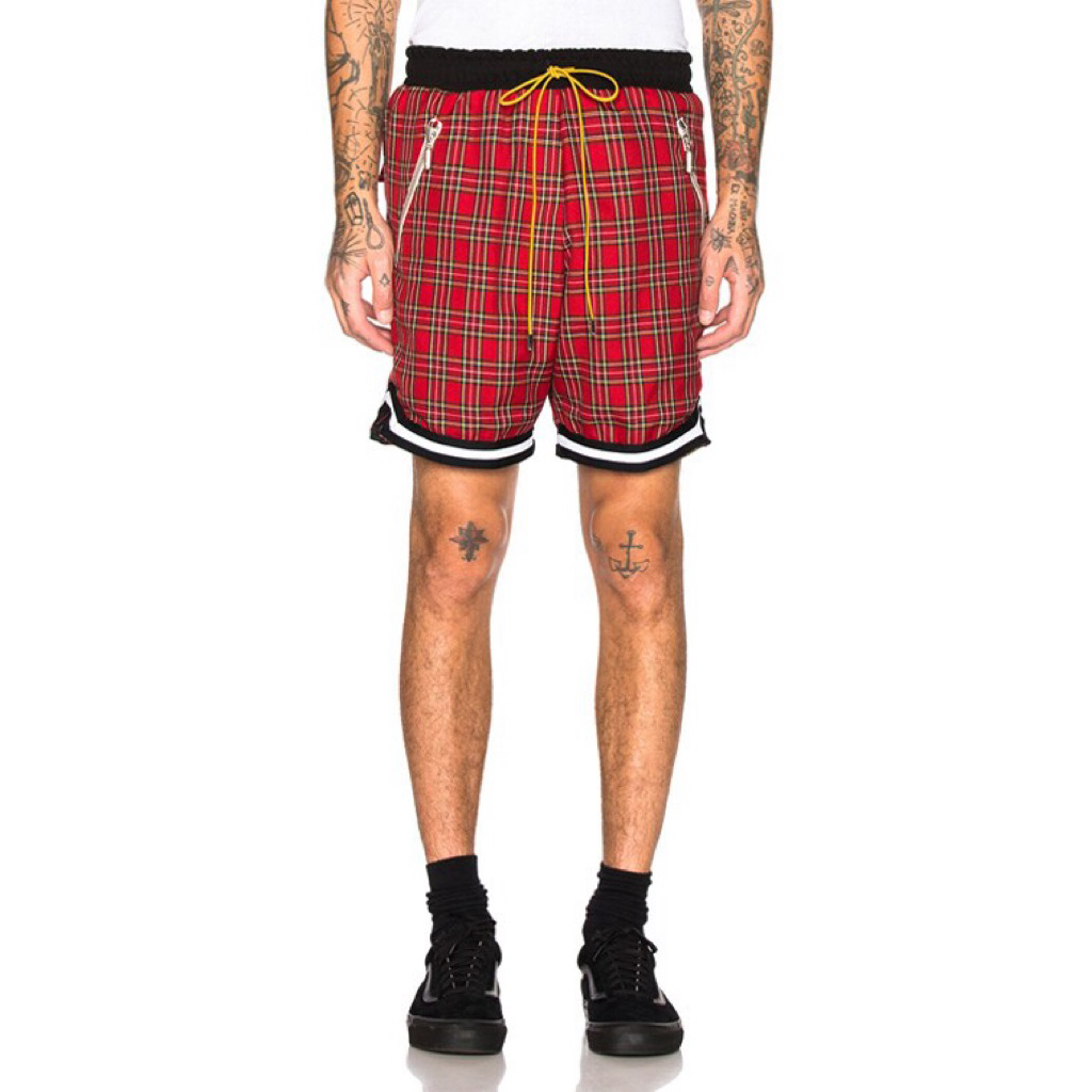 Rhude Plaid Basketball Shorts (ลายสก็อตแดง) Hi-end Streetwear