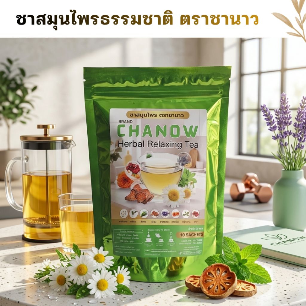 CHANOW (ชานาว) ชาสมุนไพรจากธรรมชาติสูตรผ่อนคลาย เพื่อสุขภาพ กลิ่นหอม ลดเครียด  ช่วยให้ใจสงบ หลับสบาย