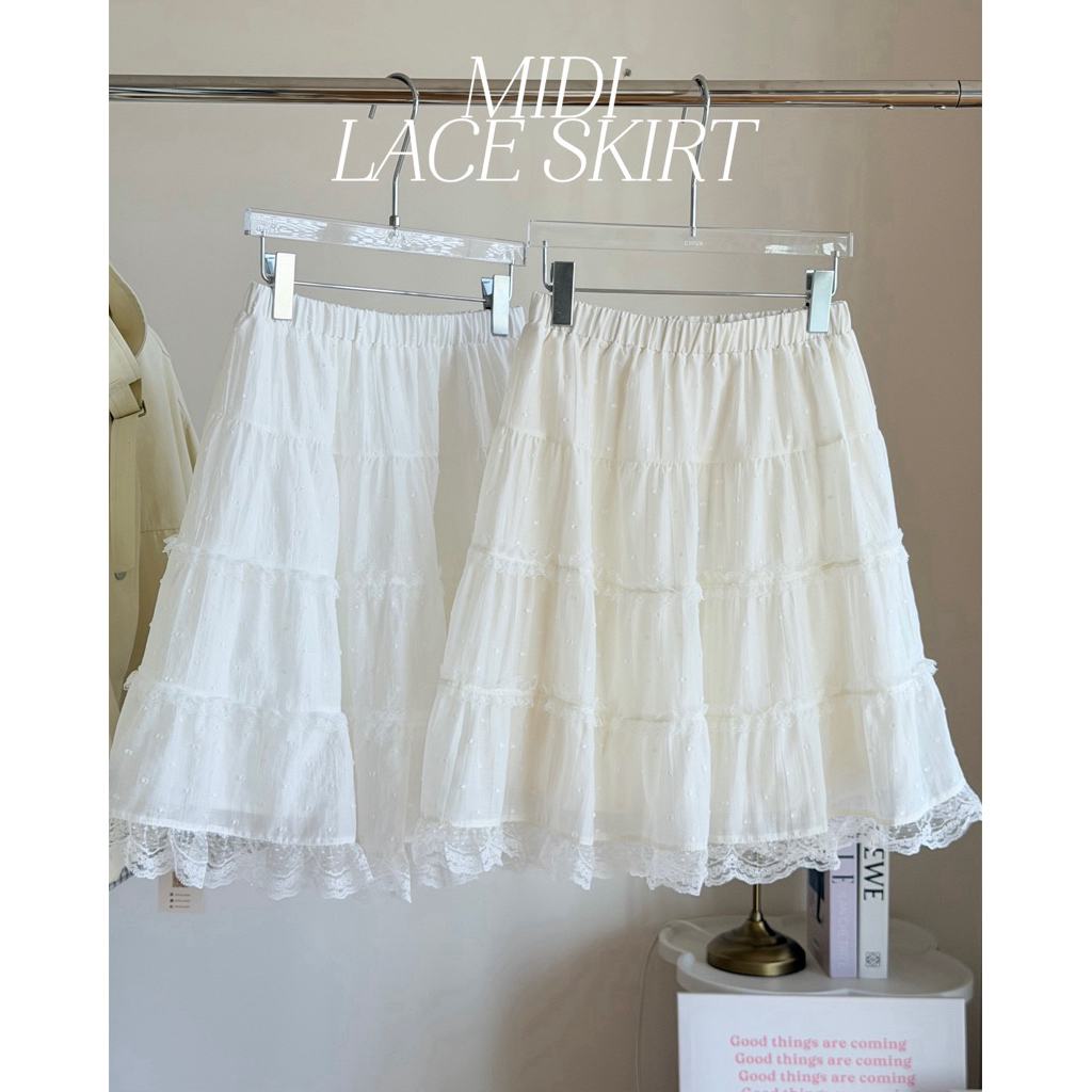 -𝐂𝐡𝐢𝐯𝐚- MIDI LACE SKIRT | กระโปรงลูกไม้ทรงมิดิ ซับในอย่างดี✨