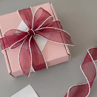ริบบิ้นผ้าโปร่งขอบมุก กว้าง 4cm ยาว5 หลา ริบบิ้นขอบมุก ริบบิ้นตกแต่งเค้ก DIY ริบบิ้นตกแต่งดอกไม้