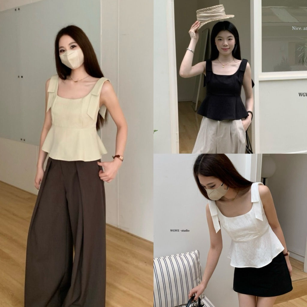 9125# เสื้อแขนกุดคอเหลี่ยม งานซิปหลัง เนื้อผ้าดี ทรงสวย TAG:WG.WE 🇰🇷