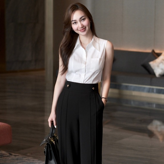 HAGOO เสื้อเชิ้ตแขนกุด ทรงเข้ารูป สไตล์มินิมอล ใส่ทำงานได้ทุกวัน [A8005]
