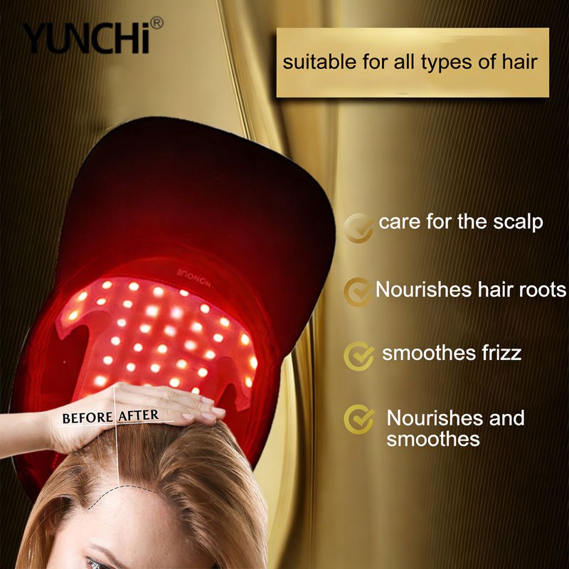 YUNCHI อุปกรณ์กระตุ้นการเจริญเติบโตของเส้นผมด้วยอินฟราเรด หมวกปลูกผมเพื่อการบำบัดทางกายภาพ หมวกบำรุงเส้นผมด้วยเลเซอร์