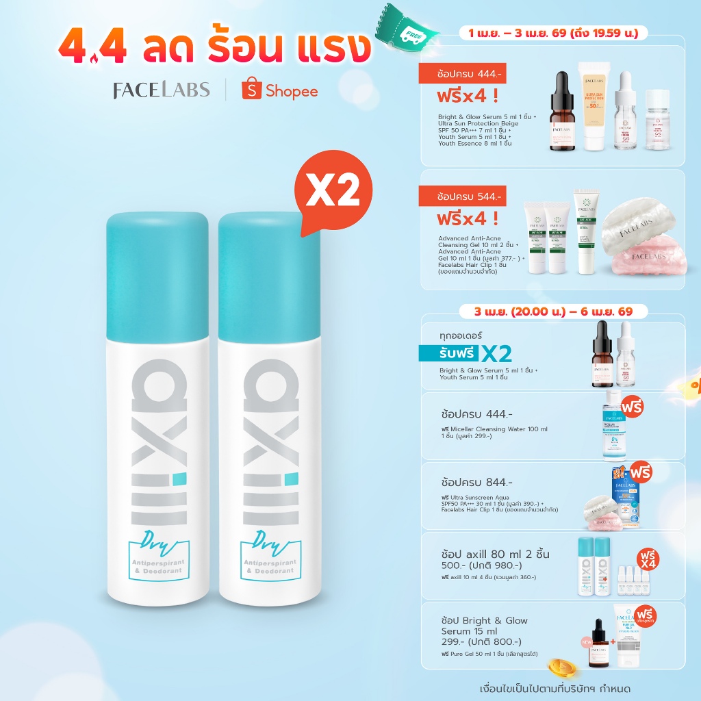(แพ็คคู่) สเปรย์ระงับกลิ่นกาย axill DRY ANTIPERSPIRANT & DEODORANT 80 ml เหงื่อ แห้งไว ไม่มีน้ำหอม ผ