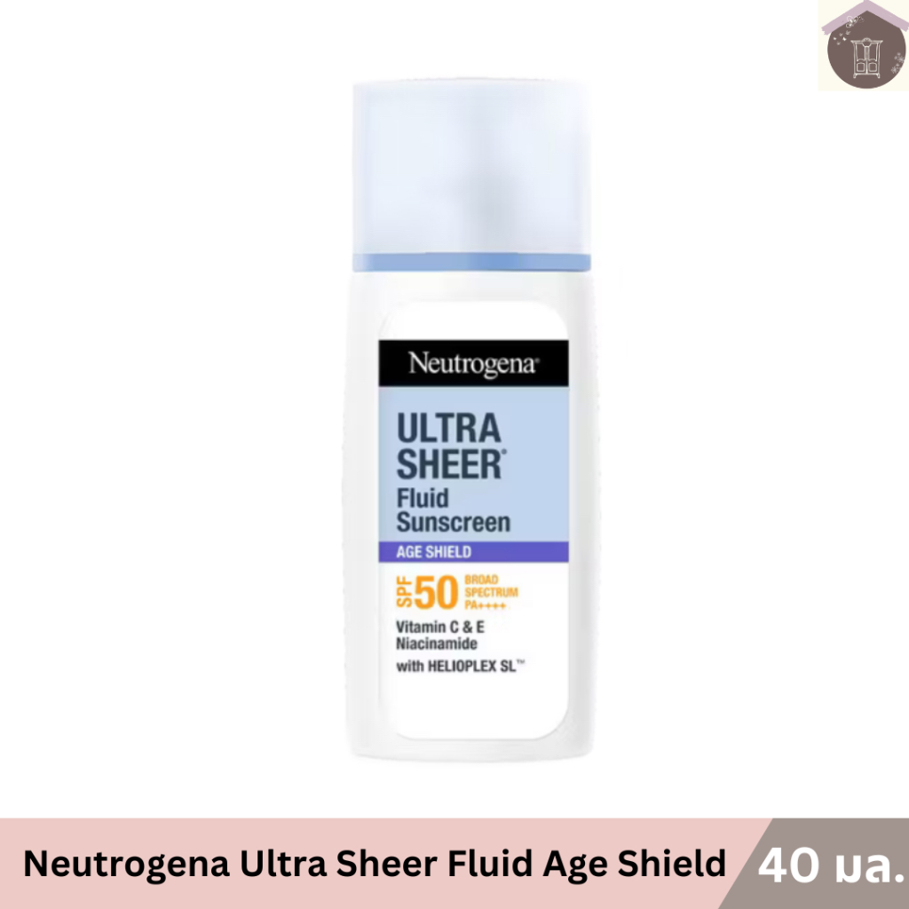 นูโทรจีนา อัลตร้า เชียร์ ฟลูอิด ซันสกรีน เอจ ชีลด์ SPF50 PA+++ 40 มล. Neutrogena Ultra Sheer Fluid Sunscreen Age Shield