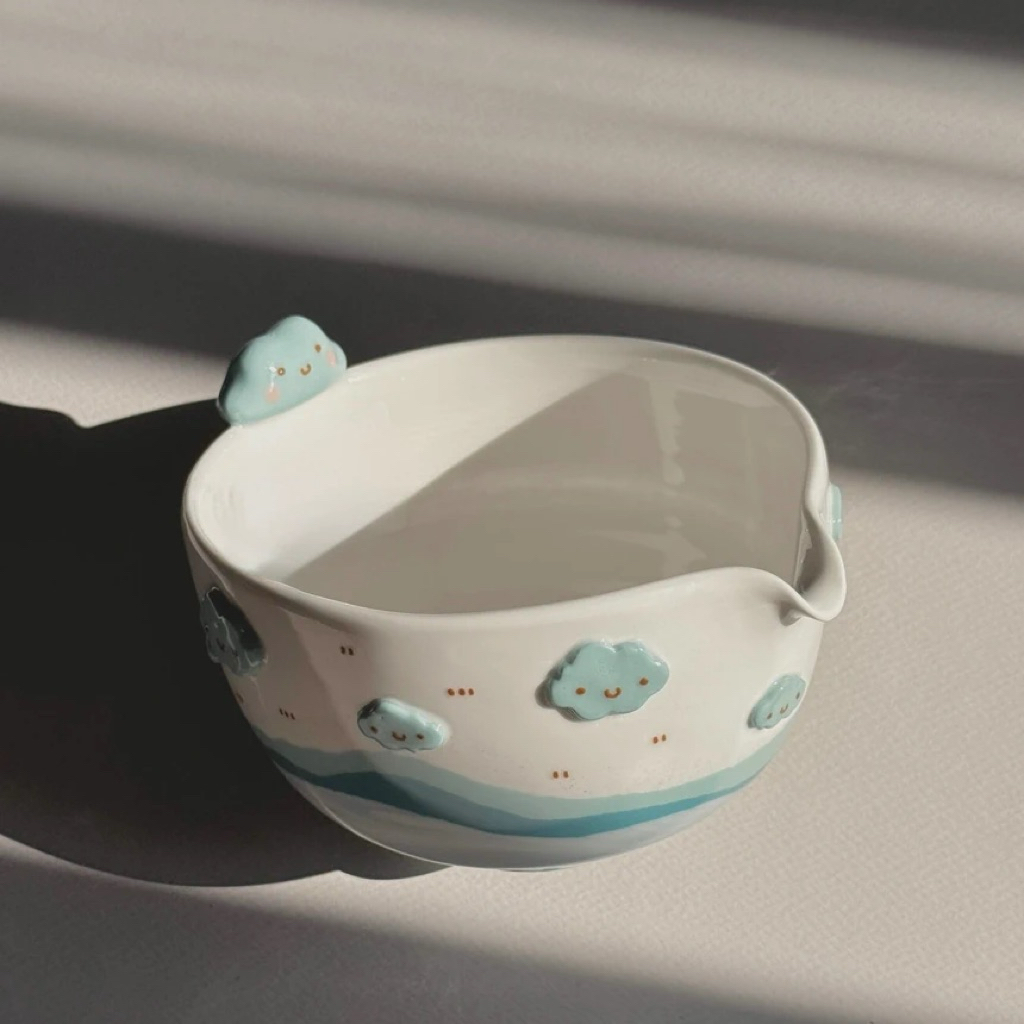 Morimoristudio x Oraclay 🩵🍃☁️ Tiny cloud matcha bowl ถ้วยน้องเมฆ ถ้วยชงชา ถ้วยตีมัทฉะ ถ้วยตีมัทฉะแฮน