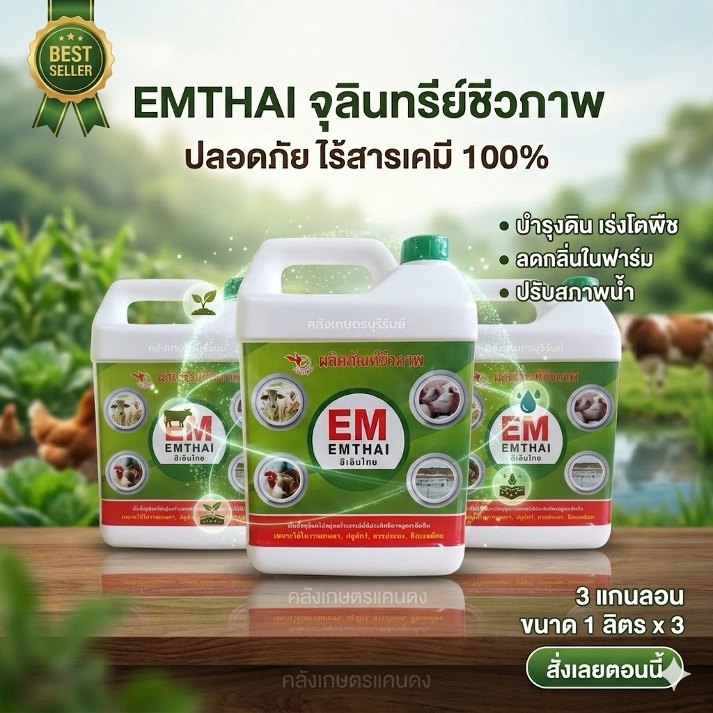 [ ขายดี💥] EM อีเอ็ม จุลินทรีย์เข้มข้น ดับกลิ่น บำบัดน้ำเสีย กระตุ้นการเจริญเติบโตของพืช ดับกลิ่นในคอกสัตว์ ขนาด1ลิตร.