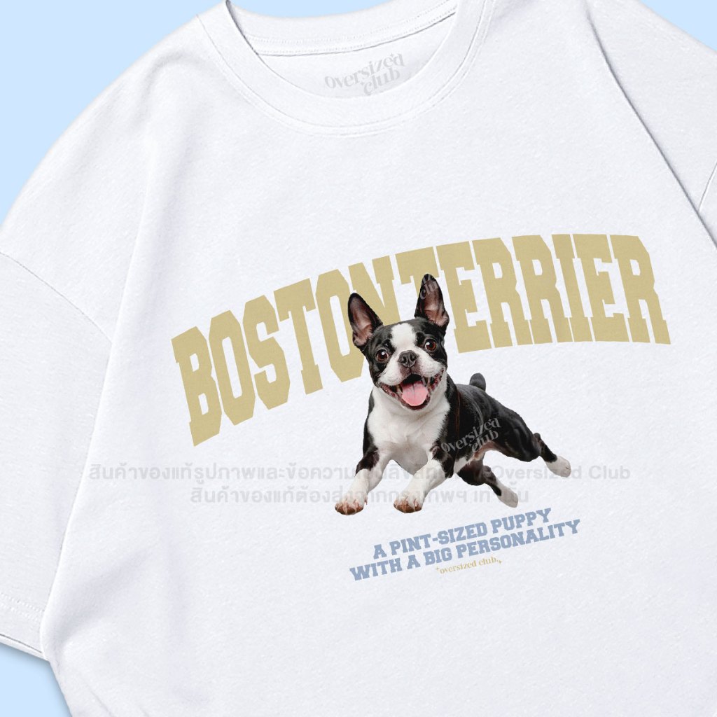 เสื้อยืดโอเวอร์ไซส์ สกรีนลาย Boston Terrier บอสตัน เทอร์เรีย [Oversize Cotton 100% by Oversized Club]