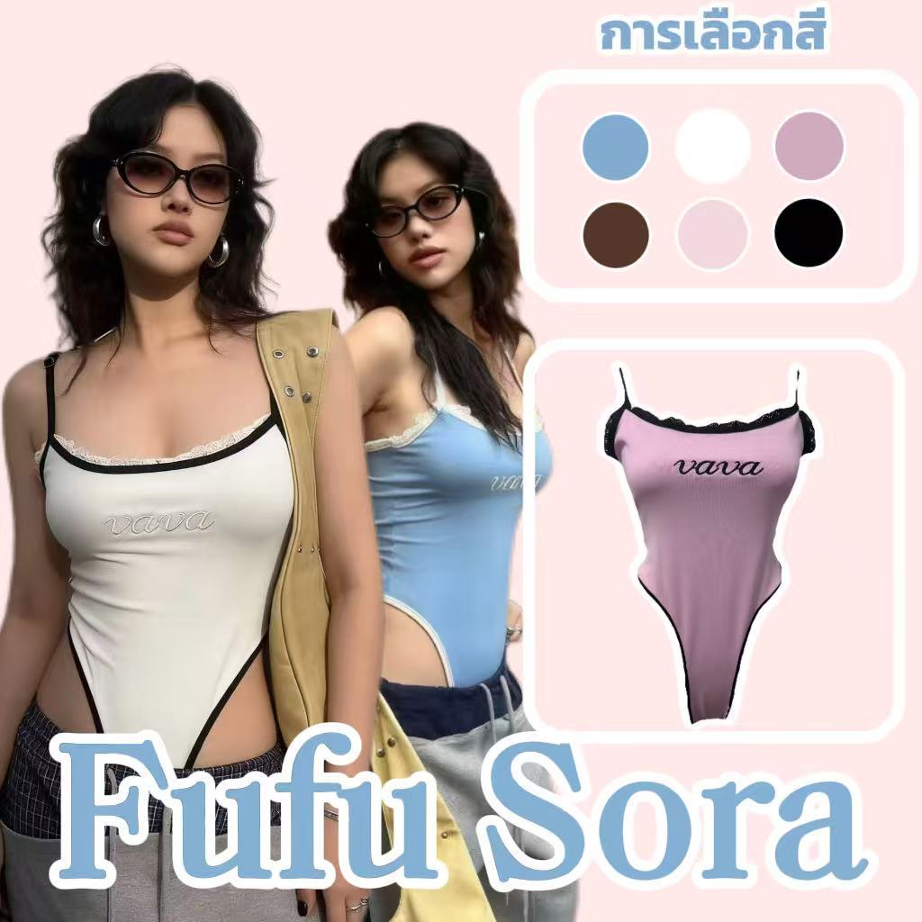 Fufu Sora.TH คลังสินค้าพร้อม เสื้อสายเดี่ยวเข้ารูปพิมพ์ลายตัวอักษรสำหรับผู้หญิง บอดี้สูทเซ็กซี่สำหรับฤดูร้อน