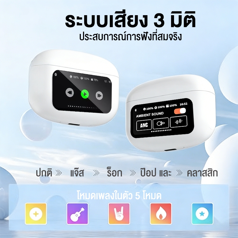 หูฟัง พร้อมบลูทูธ 5.4 เวอร์ช หน้าจอสัมผัส LCD หูฟังบลูทูธ หูฟังไร้สาย หูฟังบลูทูธไร้สาย นอน หูฟังแบบใส่ในหู