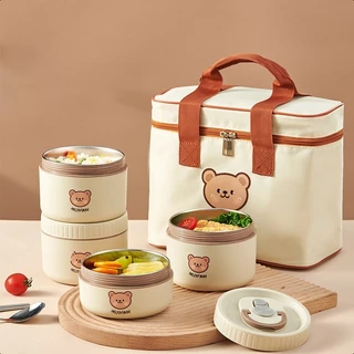 HOME ACE กล่องข้าวเก็บความร้อน 304 สแตนเลส 400ml 600ml ปิ่นโตหลายชั้น พร้อมกระเป๋า กล่องอาหารกลางวันพกพา