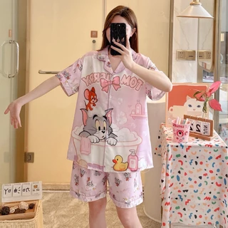 🔥พร้อมส่ง🔥 ชุดนอนผ้าไหมอิตาลี เเขนสั้น-ขาสั้น มีหลายลายให้เลือก ผ้าดี ฟรีไซส์ SS-2