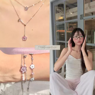 กำไล Aurora Bloom Double Strap Bracelet สายรูด วัสดุพิเศษ Mother of Pearl - The Green Box