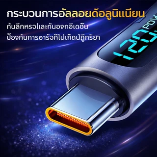 สายชาร์จ Type-C 120W ชาร์จเร็ว 6A PD USB-C to C มีจอดิจิตอลแสดงผล ถ่ายโอนข้อมูลได้ สายทน ใช้กับมือถือ/แท็บเล็ต 1M/2M