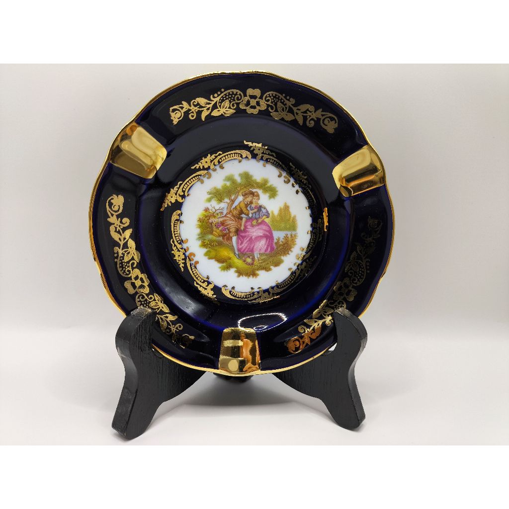 LIMOGES CASTEL® FRANCE 22K GOLD Cobalt Blue Ashtray