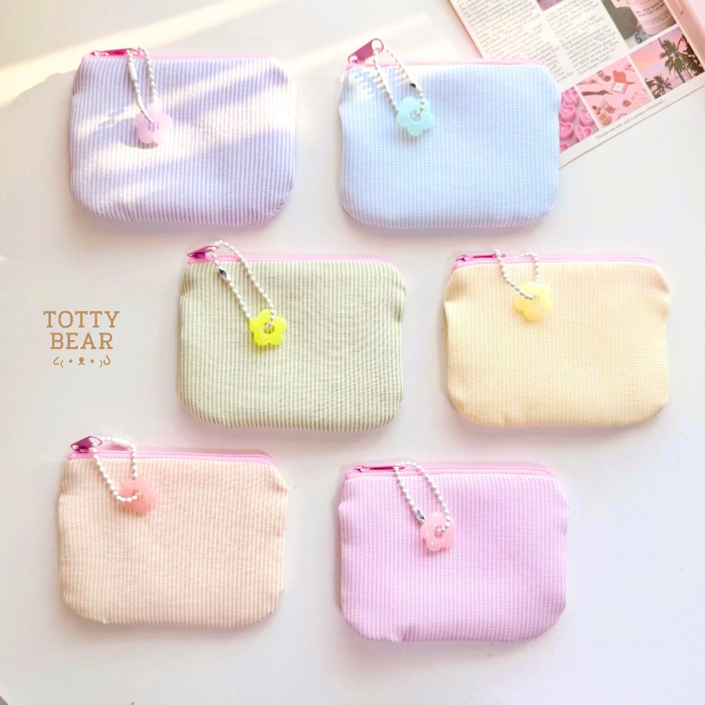 Mini Pouch กระเป๋าใส่เหรียญ ผ้าลายทาง น่ารัก ขนาด 8x12 ซม. ใส่ลิป หูฟัง พกพา มี 41 แบบ น่ารัก