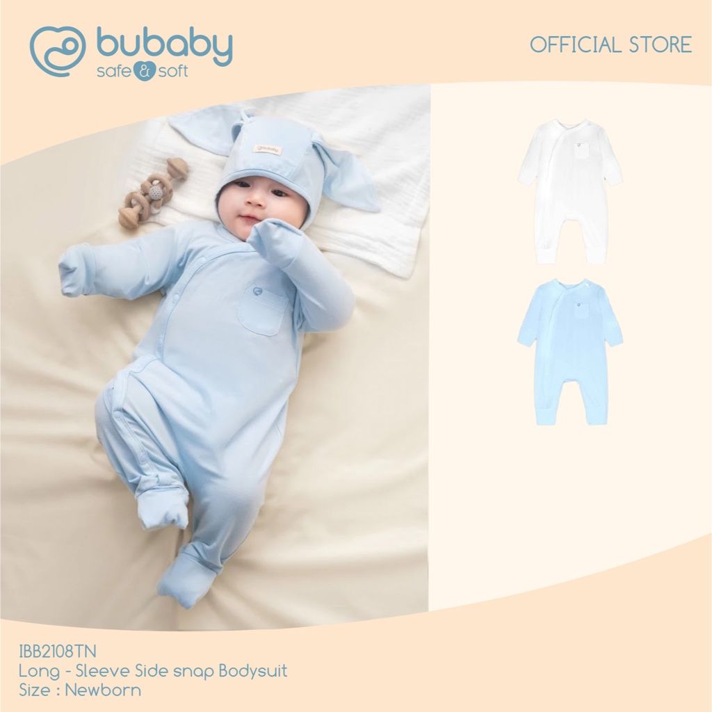 BU Baby ชุดใยไผ่แขนยาว นุ่มสบายสำหรับเด็กแรกเกิด คลุมมือ คลุมเท้าได้ Long Sleeves Side Snap Bodysuit IBB2108TN