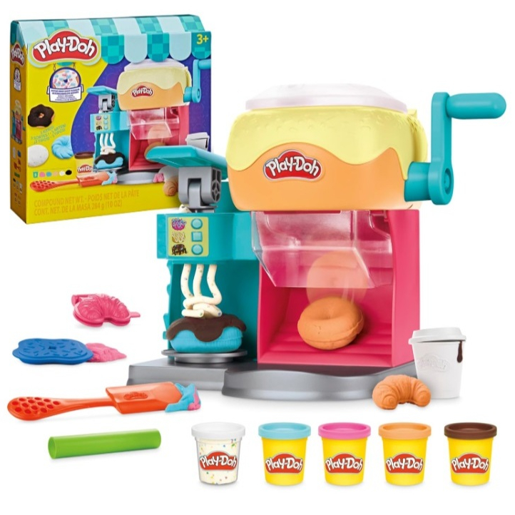 Play-Doh Donut Drop Shop Playset ชุดเครื่องทำโดนัทและสมูทตี้ แป้งโดว์ 5 สีพร้อมสูตรพิเศษ