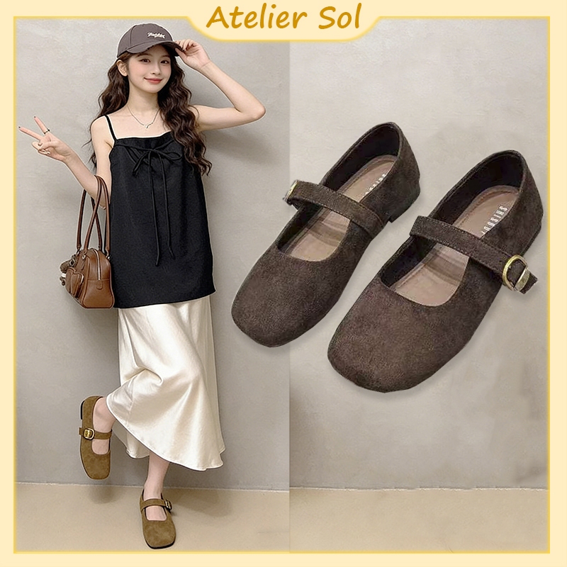 Atelier Sol รองเท้าผู้หญิง พื้นแบน สีทึบ เรียบง่าย น้ำหนักเบา ใส่ทำงาน ใส่สบาย แฟชั่น