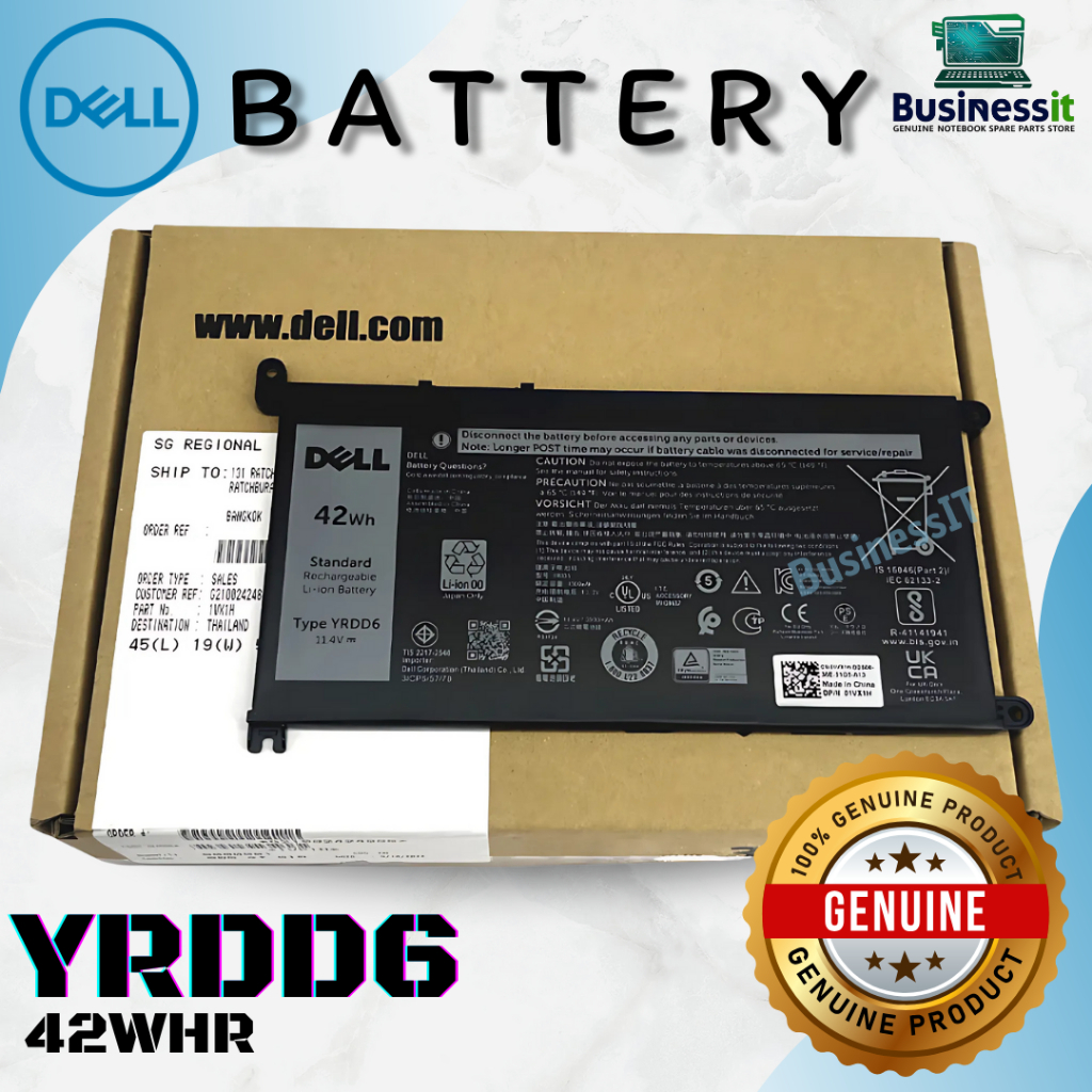 แบตเตอรี่ Dell Vostro 3400 3401 3405 3480 3481 3490 3491 Battery YRDD6 42Whr แท้ ศูนย์ Dell Thailand