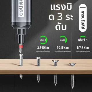 Deli ชุดไขควงไฟฟ้า สว่านไฟฟ้าไร้สาย ไขควงมือถือ ขนาดเล็ก พกพาสะดวก Screwdriver