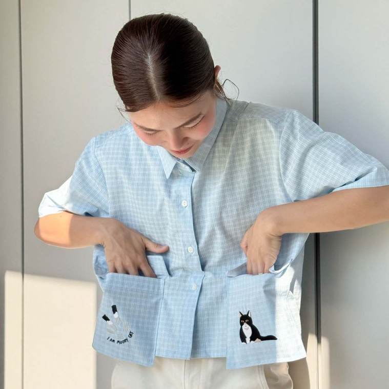 katji / พร้อมส่ง Over Cropped มี Pockets ปักลาย