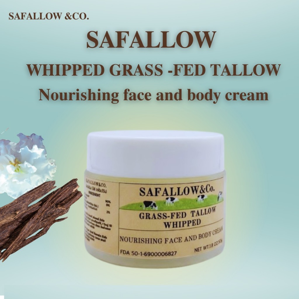 WHIPPED SAFALLOW ,Tallow Face&Body whipped Moisturizer, Organic Grass-Fed Tallow with 100%Oud oil