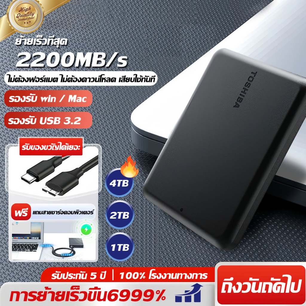 [รับประกัน 5 ปี] Toshiiba HardDisk 4TB HDD USB3.2 เสียบปลั๊ก พร้อมใช้งาน ฮาร์ดดิสก์แบบพกพา HighSpeed HardDisk External