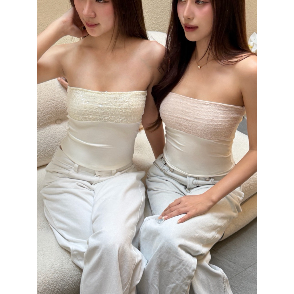 Camila top - เกาะอกตัวยาว ดีเทลเลื่อมตรงอก by shewear.bkk รูปที่ 6
