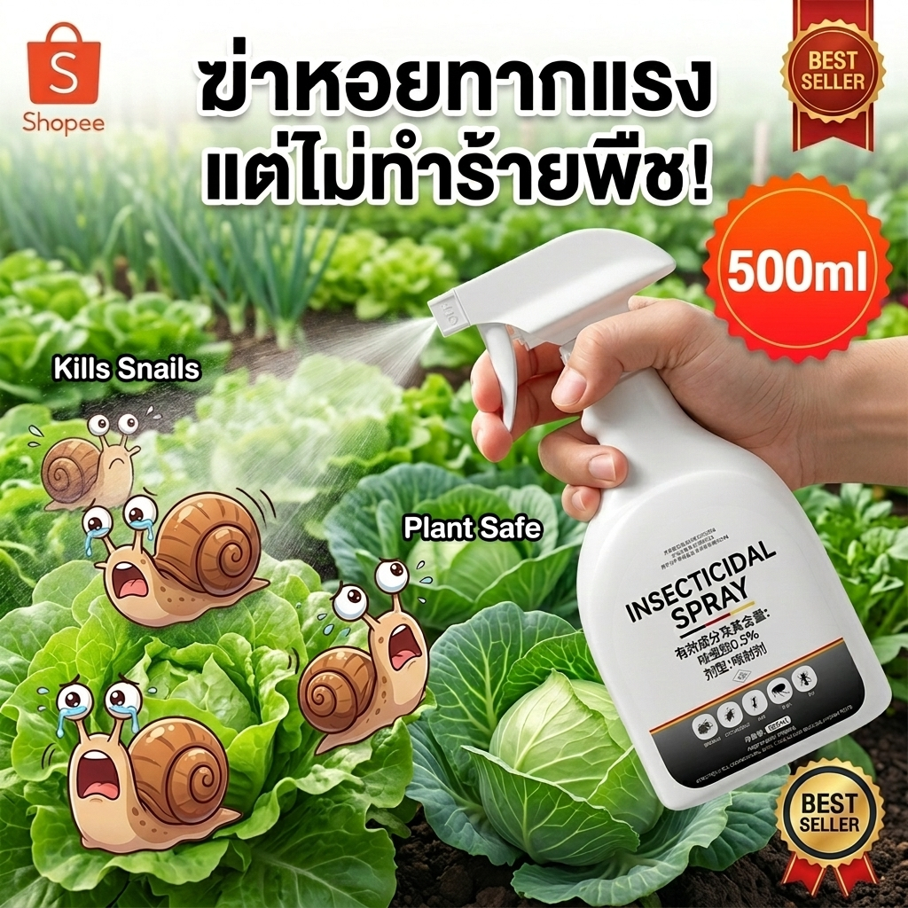 ฉีดปุ๊บ หอยทากหายทันที! ยาฆ่าหอยทาก กำจัดหอยทาก ไม่ทำร้ายผัก สเปรย์ฆ่าหอยทาก 500ml