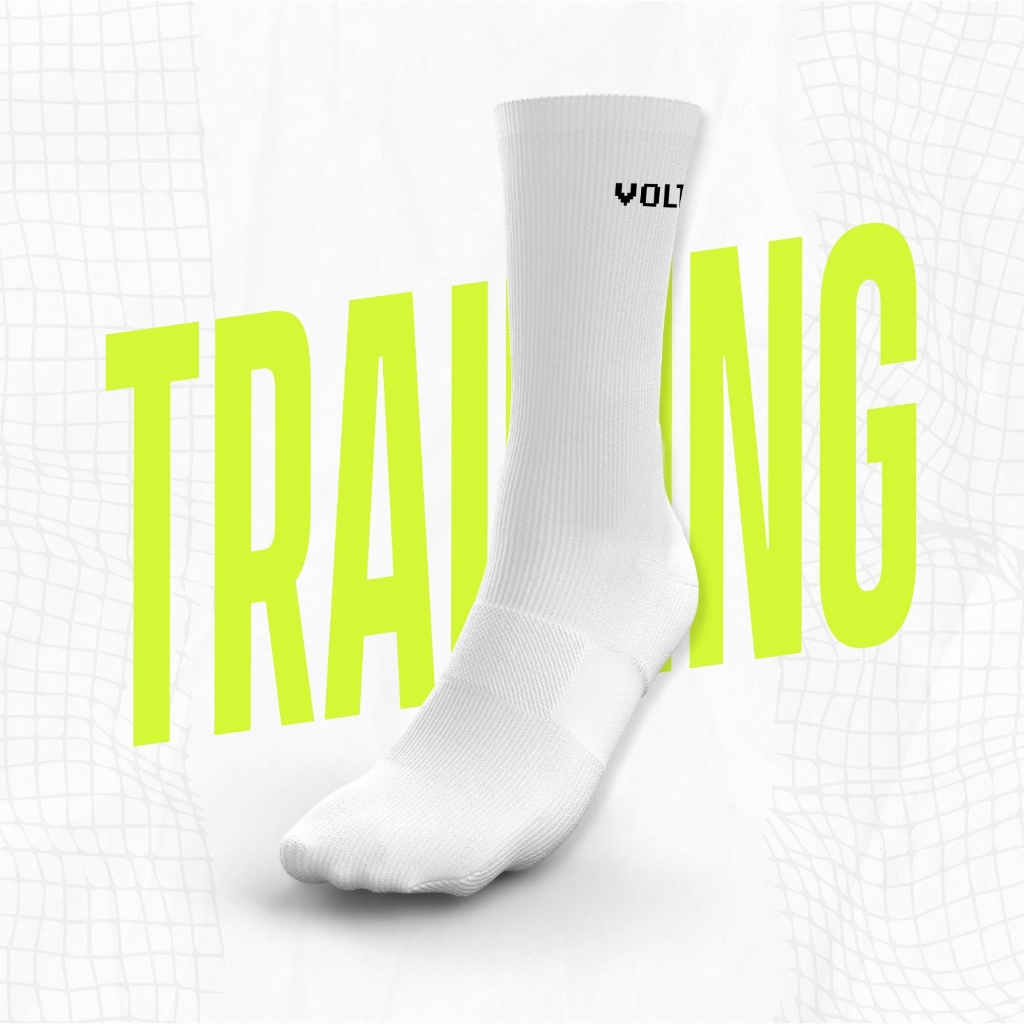 VOLT ถุงเท้ากีฬา ถุงเท้าวิ่ง รุ่น TORQUE 001 TRAINING SOCKS สีขาว TQ-0190 สำหรับออกกำลังกาย ฟิตเนส