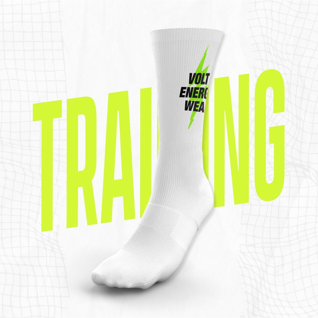 VOLT ถุงเท้ากีฬา ถุงเท้าวิ่ง รุ่น TORQUE 001 THN TRAINING SOCKS สีขาว TQ-0203 สำหรับออกกำลังกาย ฟิตเ