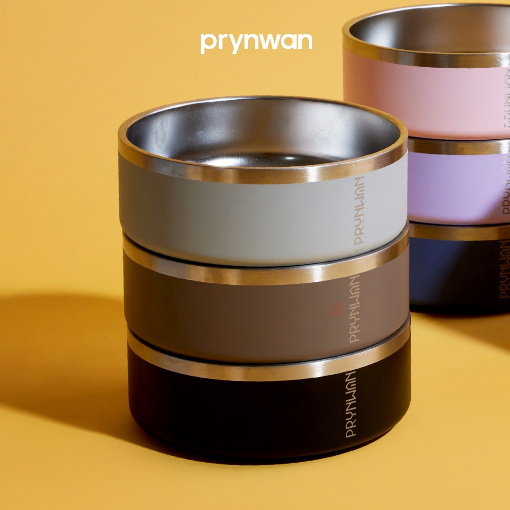 PRYNWAN Pets - Double Wall Stainless Steel Bowl ชามอาหารสัตว์เลี้ยง สีเทาอ่อน