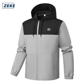 ZEKE C0050 เสื้อแจ็คเก็ตกันน้ำสองสีสำหรับผู้ชาย ปักโลโก้ เสื…
