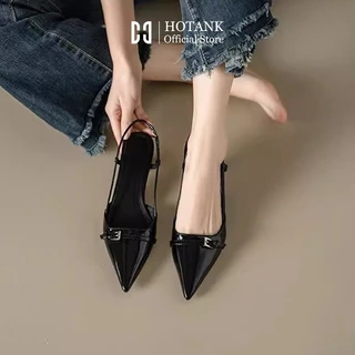 HOTANK รองเท้าส้นสูง ปิดนิ้วเท้า หัวแหลม สีแดง สีดํา สไตล์ฝรั่งเศส สําหรับผู้หญิง(ขนาด:36-40)