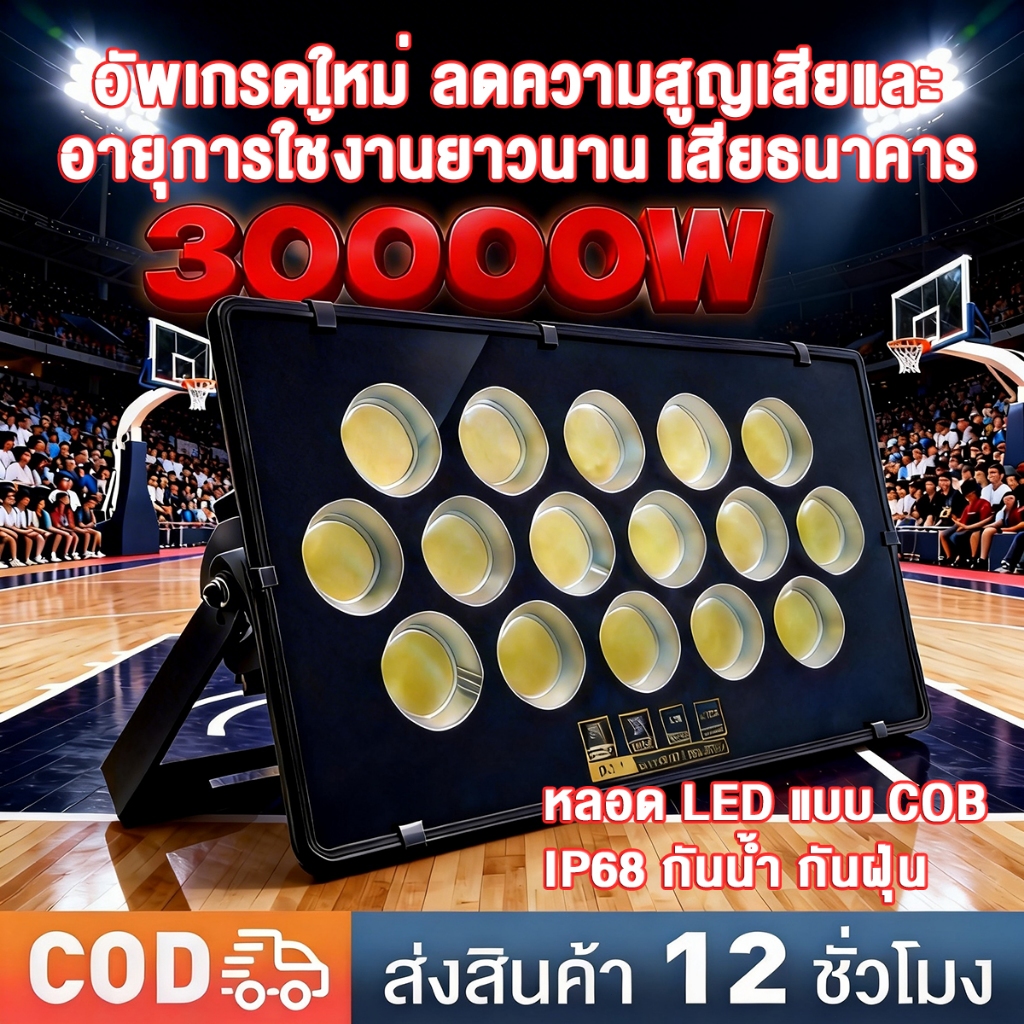 สปอร์ตไลท์ COB แสงสีขาว 20000W ไฟส่องสว่าง LED ประหยัดพลังงาน IP68 ป้องกันฝน ฟ้าผ่า ไฟสปอตไลท์กลางแจ้ง เสียบปลั๊กไฟ – โปรปัง